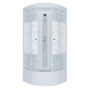Triton Душевая кабина Стандарт В 90*90 1/4 круга, срений поддон, Аква, Узоры с сифоном и душевым набором